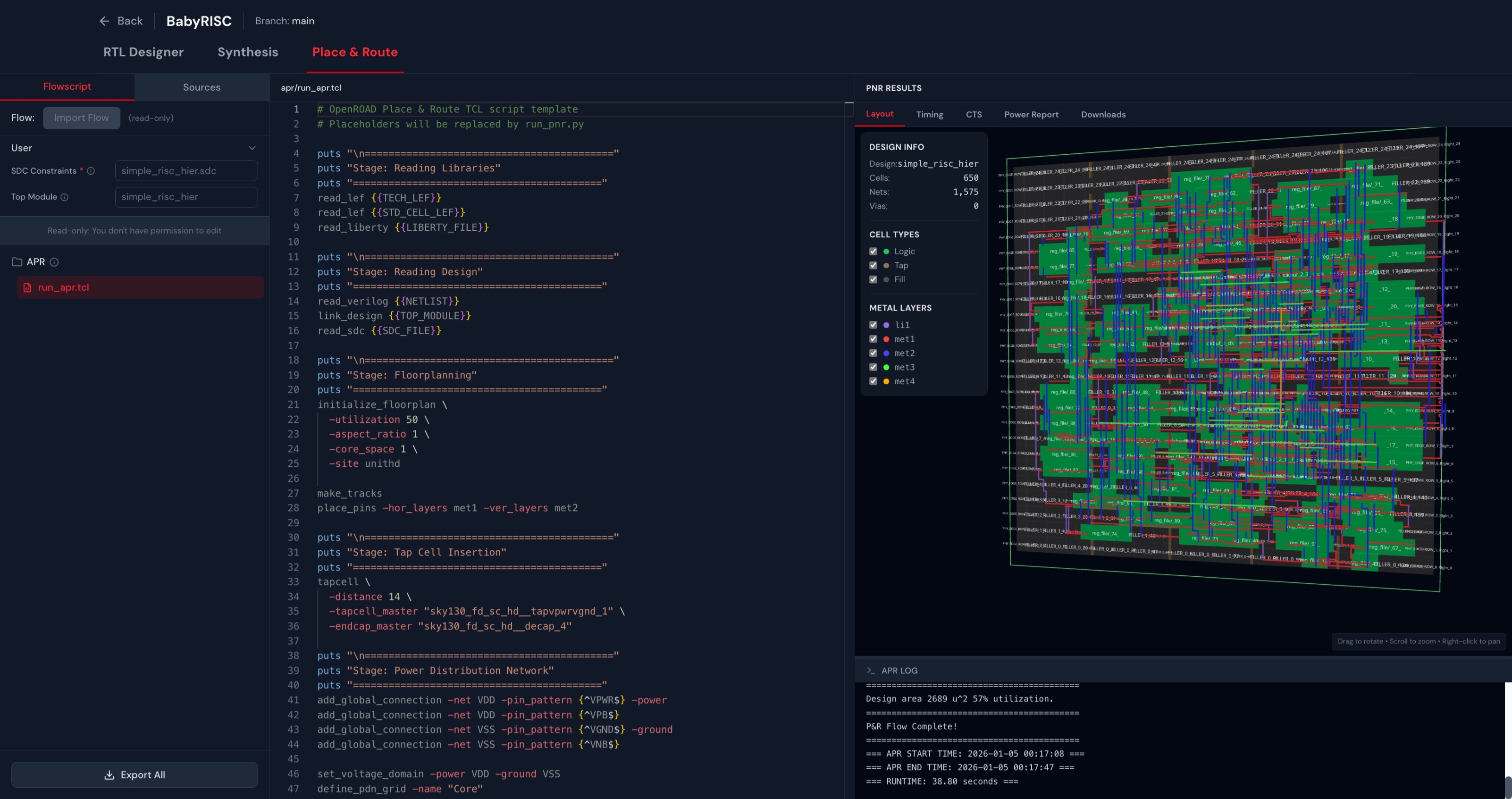 Place and Route with 3D layout viewer